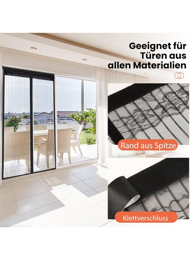 Fly Screen Door, 90 x 200 cm, Insect Protection Curtain for Balcony, No Drilling, Mosquito Net for Living Room, Patio, Black - Image 5